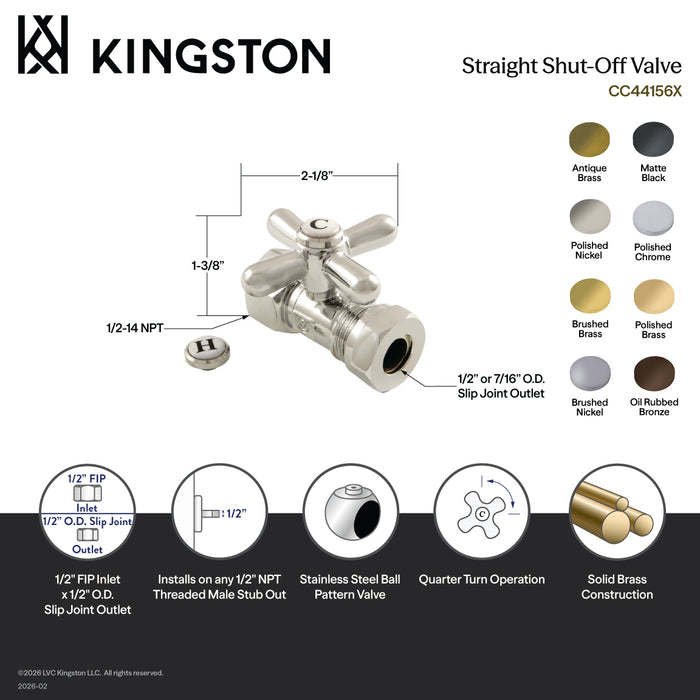 Kingston Heirloom CC44155X - Vintage 1/2-Inch FIP x 1/2-Inch or 7/16-Inch Slip Joint Quarter-Turn Straight Shut-Off Valve, Oil Rubbed Bronze