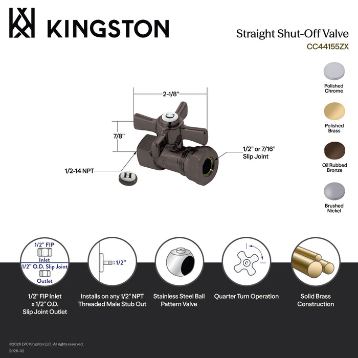Kingston Tulare CC44155ZX - Millennium 1/2-Inch FIP x 1/2-Inch or 7/16-Inch Slip Joint Quarter-Turn Straight Shut-Off Valve, Oil Rubbed Bronze