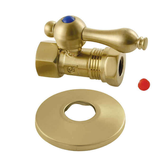 Kingston Heirloom CC44157K - Vintage 1/2-Inch FIP x 1/2-Inch or 7/16-Inch Slip Joint Quarter-Turn Straight Shut-Off Valve with Flange, Brushed Brass