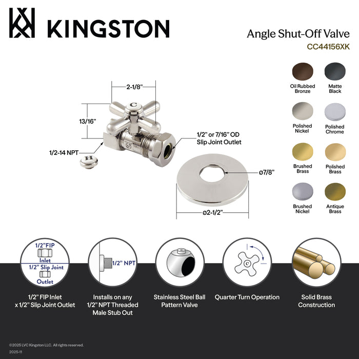 Vintage CC44157XK 1/2-Inch FIP x 1/2-Inch or 7/16-Inch Slip Joint Quarter-Turn Straight Shut-Off Valve with Flange, Brushed Brass