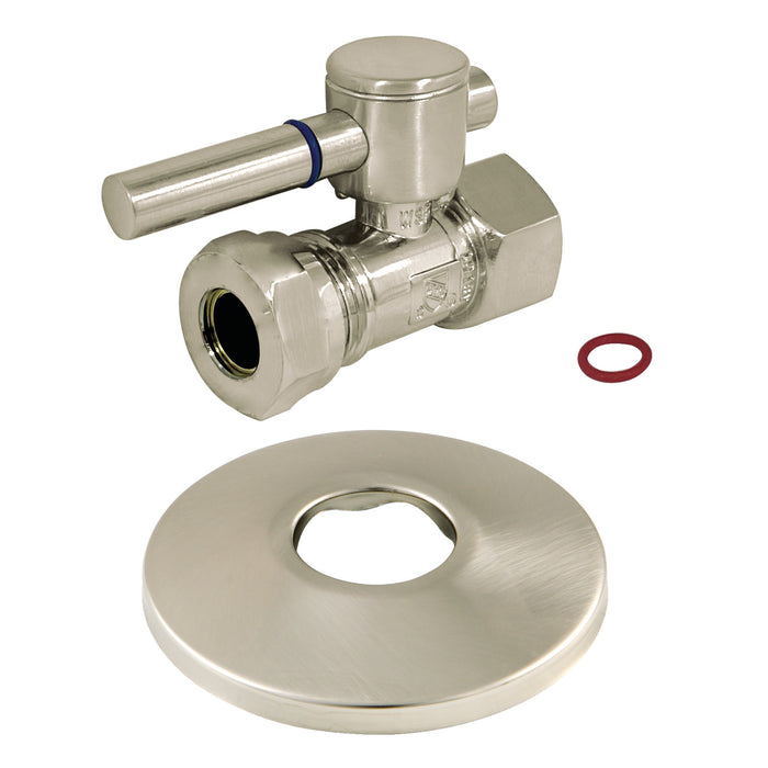 Kingston Sona CC44158DLK 1/2-Inch FIP x 1/2-Inch or 7/16-Inch Slip Joint Quarter-Turn Straight Shut-Off Valve with Flange, Brushed Nickel