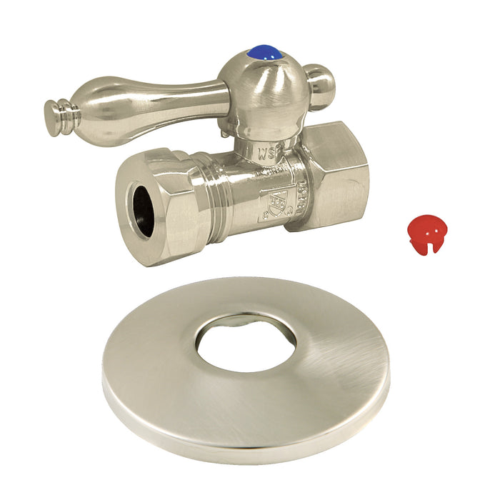 Kingston Heirloom CC44158K - Vintage 1/2-Inch FIP x 1/2-Inch or 7/16-Inch Slip Joint Quarter-Turn Straight Shut-Off Valve with Flange, Brushed Nickel