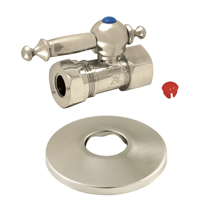 Kingston Tulare CC44158TLK 1/2-Inch FIP x 1/2-Inch or 7/16-Inch Slip Joint Quarter-Turn Straight Shut-Off Valve with Flange, Brushed Nickel