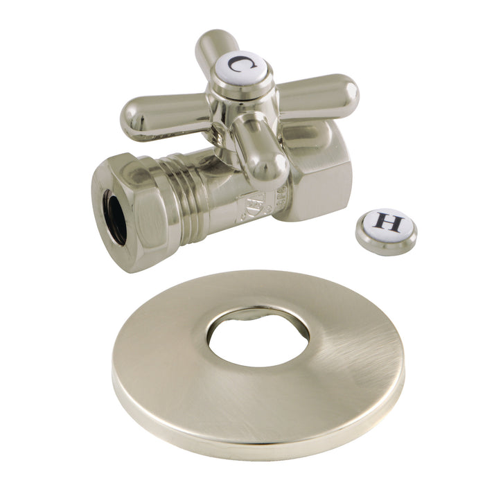 Kingston Heirloom CC44158XK - Vintage 1/2-Inch FIP x 1/2-Inch or 7/16-Inch Slip Joint Quarter-Turn Straight Shut-Off Valve with Flange, Brushed Nickel