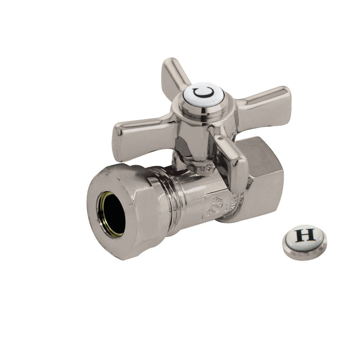 Kingston Tulare CC44158ZX - Millennium 1/2-Inch FIP x 1/2-Inch or 7/16-Inch Slip Joint Quarter-Turn Straight Shut-Off Valve, Brushed Nickel