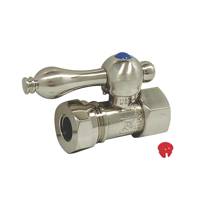 Kingston Heirloom CC44158 - Vintage 1/2-Inch FIP x 1/2-Inch or 7/16-Inch Slip Joint Quarter-Turn Straight Shut-Off Valve, Brushed Nickel