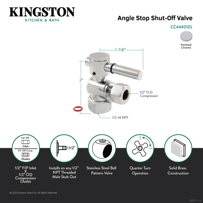 Kingston Sona CC44401DL - Fauceture 1/2-Inch FIP x 1/2-Inch O.D. Comp Quarter-Turn Angle Shut-Off Valve, Polished Chrome
