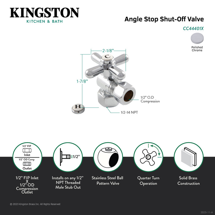Kingston Heirloom CC44401X - Vintage 1/2-Inch FIP x 1/2-Inch O.D. Comp Quarter-Turn Angle Shut-Off Valve, Polished Chrome