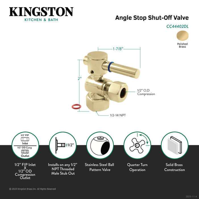Kingston Sona CC44402DL - Fauceture 1/2-Inch FIP x 1/2-Inch O.D. Comp Quarter-Turn Angle Shut-Off Valve, Polished Brass