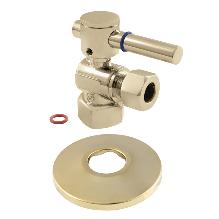 Kingston Sona CC44402DLK 1/2-Inch FIP x 1/2-Inch O.D. Comp Quarter-Turn Angle Shut-Off Valve with Flange, Polished Brass