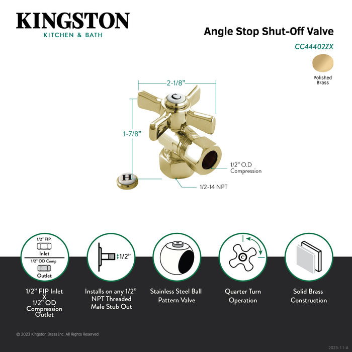 Kingston Tulare CC44402ZX - Millennium 1/2-Inch FIP x 1/2-Inch O.D. Comp Quarter-Turn Angle Shut-Off Valve, Polished Brass