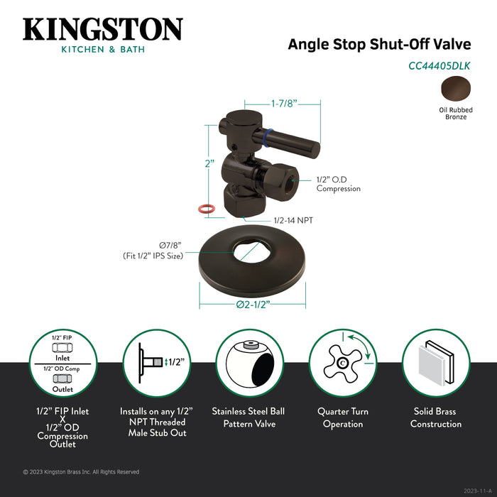 Kingston Sona CC44405DLK1/2-Inch FIP x 1/2-Inch O.D. Comp Quarter-Turn Angle Shut-Off Valve with Flange, Oil Rubbed Bronze