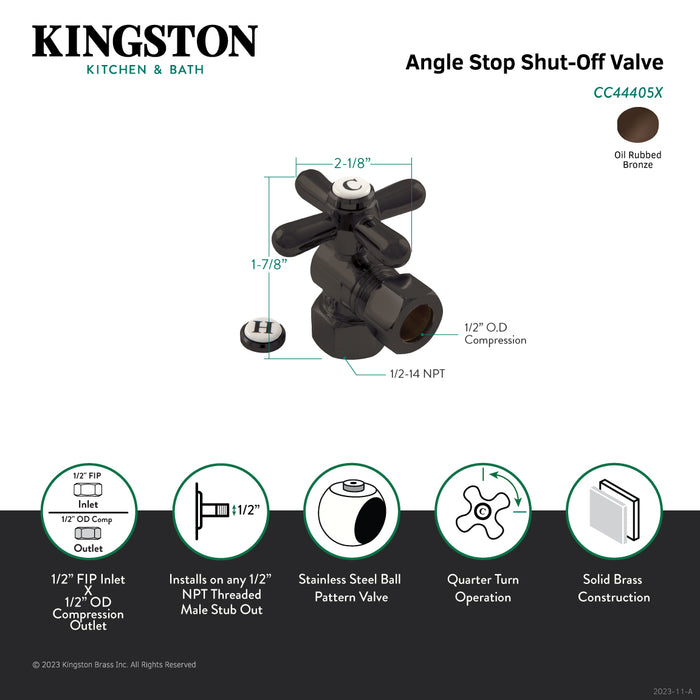 Kingston Heirloom CC44405X - Vintage 1/2-Inch FIP x 1/2-Inch O.D. Comp Quarter-Turn Angle Shut-Off Valve, Oil Rubbed Bronze
