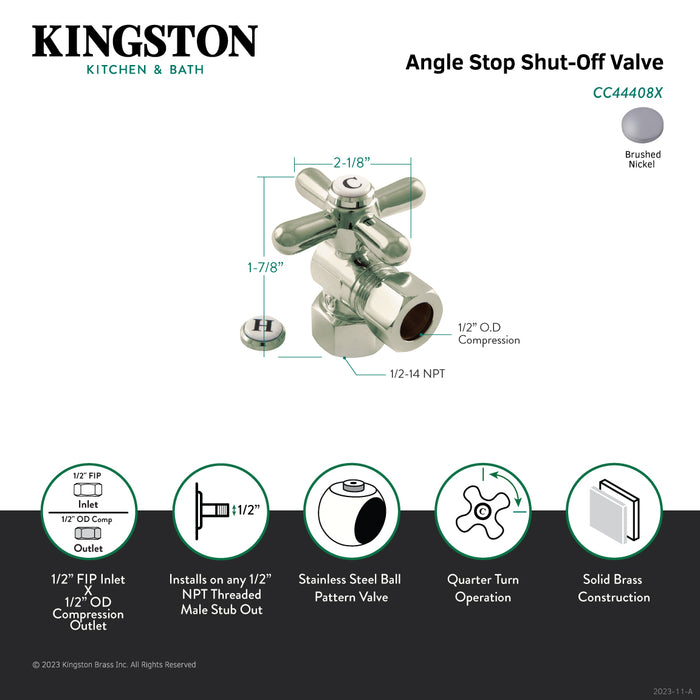 Kingston Heirloom CC44408X - Vintage 1/2-Inch FIP x 1/2-Inch O.D. Comp Quarter-Turn Angle Shut-Off Valve, Brushed Nickel