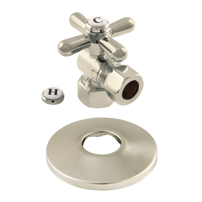 Kingston Heirloom CC44408XK 1/2-Inch FIP x 1/2-Inch O.D. Comp Quarter-Turn Angle Shut-Off Valve with Flange, Brushed Nickel