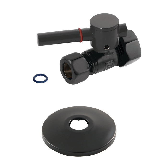 Kingston Sona CC44450DLK 5/8-Inch O.D. Comp x 1/2-Inch O.D. Comp Quarter-Turn Straight Shut-Off Valve with Flange, Matte Black