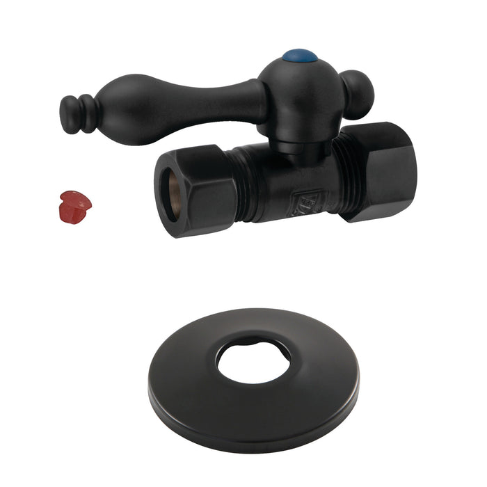 Kingston Heirloom CC44450K 5/8-Inch O.D. Comp x 1/2-Inch O.D. Comp Quarter-Turn Straight Shut-Off Valve with Flange, Matte Black