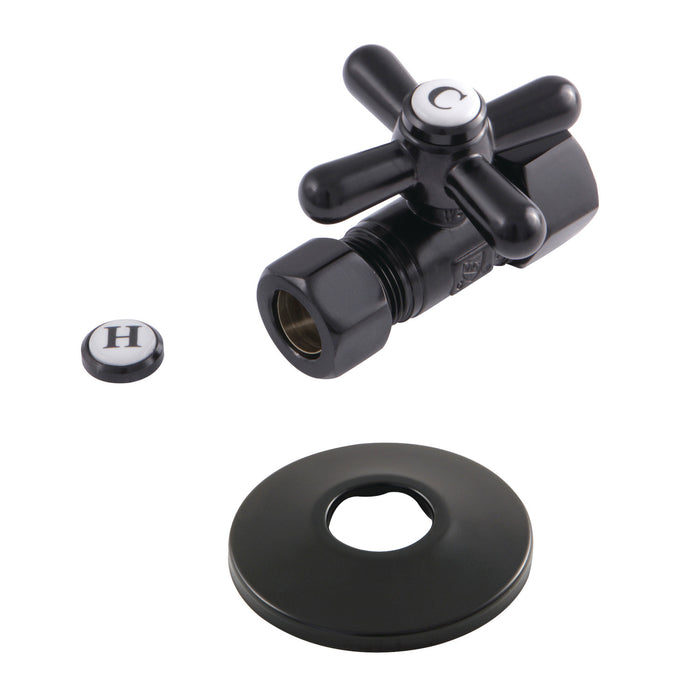Kingston Heirloom CC44450XK 5/8-Inch O.D. Comp x 1/2-Inch O.D. Comp Quarter-Turn Straight Shut-Off Valve with Flange, Matte Black