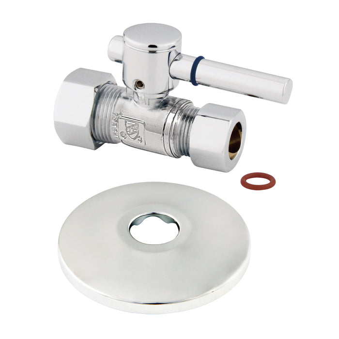 Kingston Sona CC44451DLK 5/8-Inch O.D. Comp x 1/2-Inch O.D. Comp Quarter-Turn Straight Shut-Off Valve with Flange, Polished Chrome