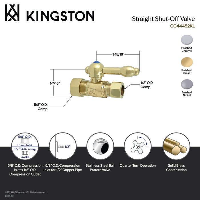 Kingston Tulare CC44451KL - Vintage 5/8-Inch O.D. Comp x 1/2-Inch O.D. Comp Quarter-Turn Straight Shut-Off Valve, Polished Chrome