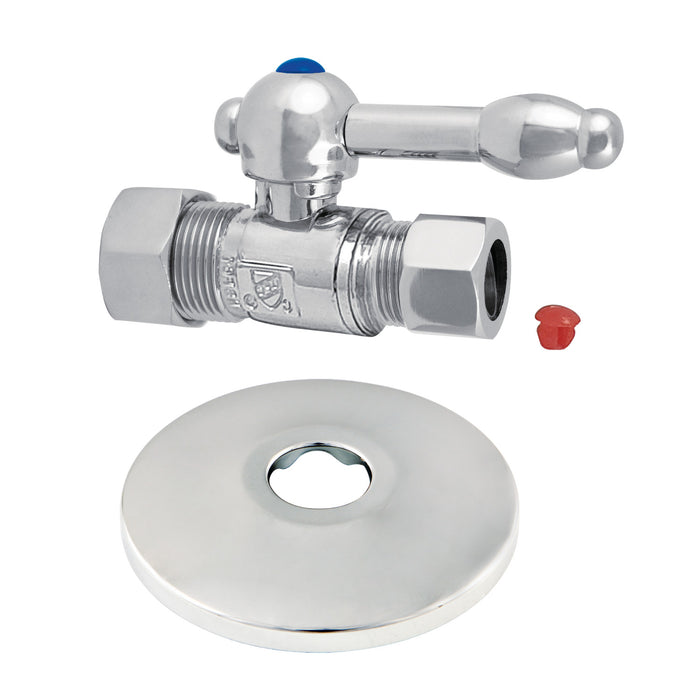 Kingston Tulare CC44451KLK 5/8-Inch O.D. Comp x 1/2-Inch O.D. Comp Quarter-Turn Straight Shut-Off Valve with Flange, Polished Chrome