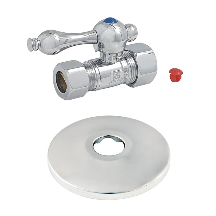 Kingston Heirloom CC44451K 5/8-Inch O.D. Comp x 1/2-Inch O.D. Comp Quarter-Turn Straight Shut-Off Valve with Flange, Polished Chrome