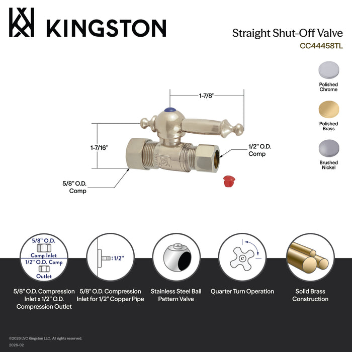 Kingston Tulare CC44451TL - Vintage 5/8-Inch O.D. Comp x 1/2-Inch O.D. Comp Quarter-Turn Straight Shut-Off Valve, Polished Chrome