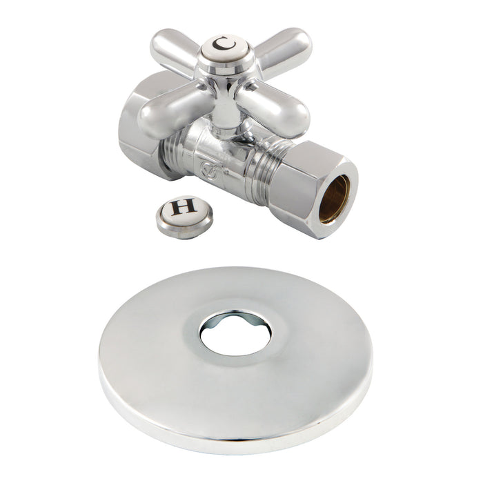 Kingston Heirloom CC44451XK 5/8-Inch O.D. Comp x 1/2-Inch O.D. Comp Quarter-Turn Straight Shut-Off Valve with Flange, Polished Chrome