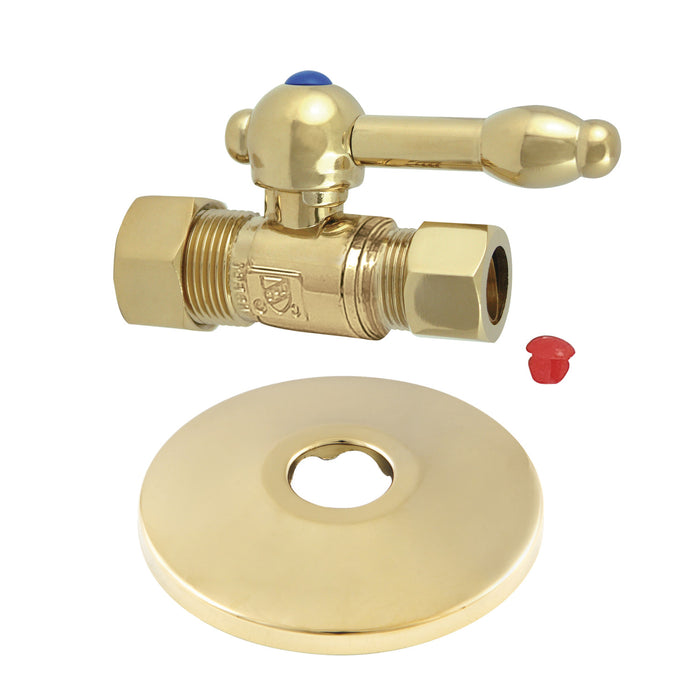 Kingston Tulare CC44452KLK 5/8-Inch O.D. Comp x 1/2-Inch O.D. Comp Quarter-Turn Straight Shut-Off Valve with Flange, Polished Brass