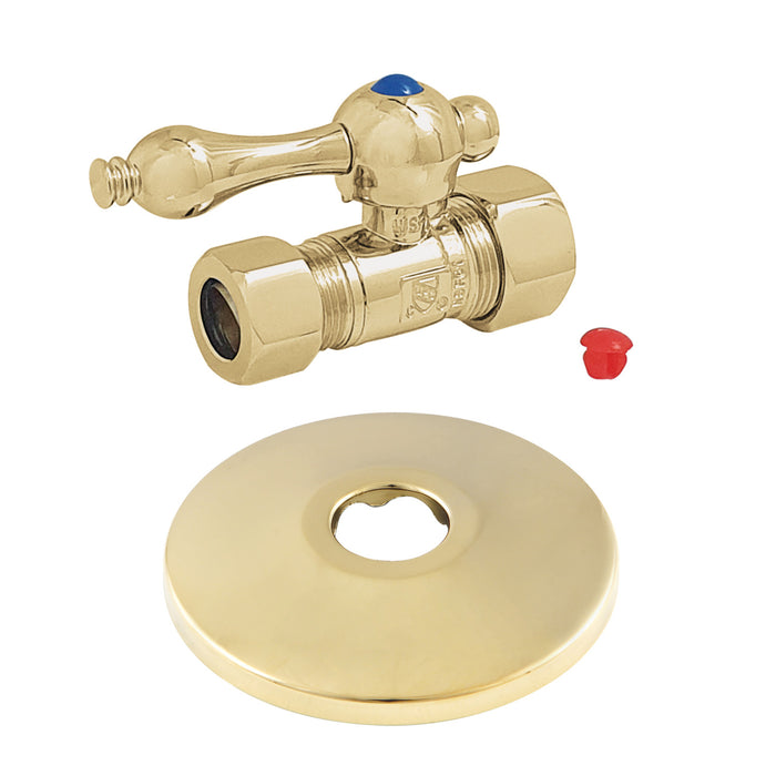 Kingston Heirloom CC44452K 5/8-Inch O.D. Comp x 1/2-Inch O.D. Comp Quarter-Turn Straight Shut-Off Valve with Flange, Polished Brass
