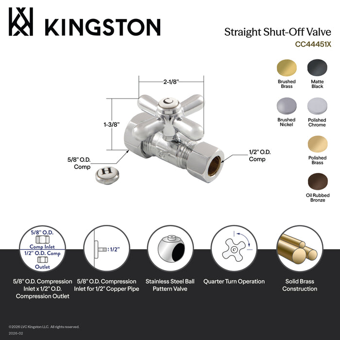 Kingston Heirloom CC44452X - Vintage 5/8-Inch O.D. Comp x 1/2-Inch O.D. Comp Quarter-Turn Straight Shut-Off Valve, Polished Brass