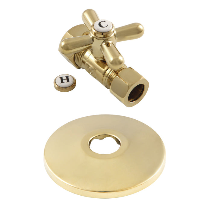 Kingston Heirloom CC44452XK 5/8-Inch O.D. Comp x 1/2-Inch O.D. Comp Quarter-Turn Straight Shut-Off Valve with Flange, Polished Brass