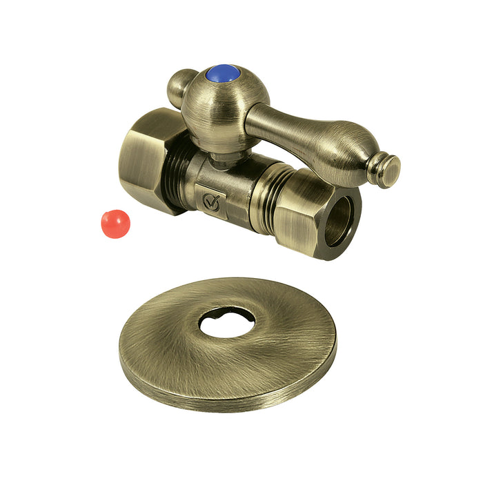 Kingston Heirloom CC44453K 5/8-Inch O.D. Comp x 1/2-Inch O.D. Comp Quarter-Turn Straight Shut-Off Valve with Flange, Antique Brass