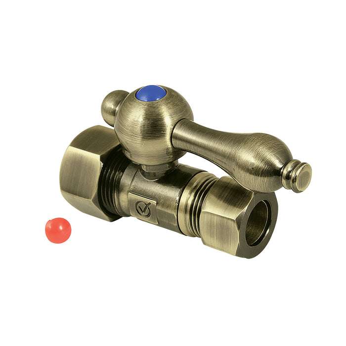 Kingston Heirloom CC44453 - Vintage 5/8-Inch O.D. Comp x 1/2-Inch O.D. Comp Quarter-Turn Straight Shut-Off Valve, Antique Brass
