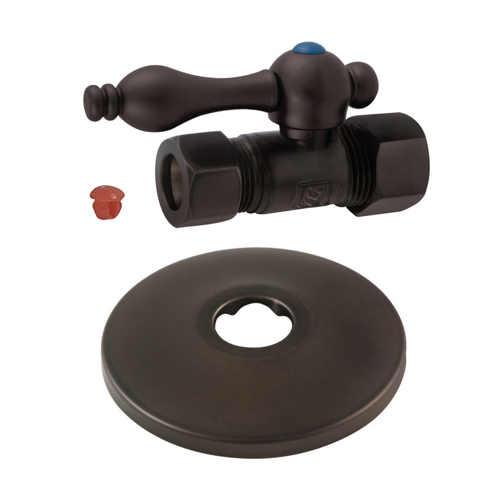 Kingston Heirloom CC44455K 5/8-Inch O.D. Comp x 1/2-Inch O.D. Comp Quarter-Turn Straight Shut-Off Valve with Flange, Oil Rubbed Bronze
