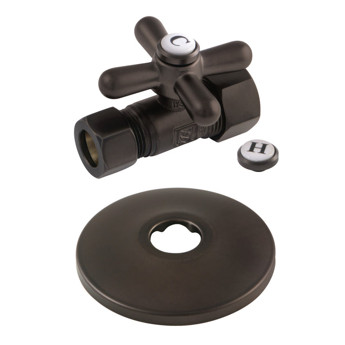 Kingston Heirloom CC44455XK 5/8-Inch O.D. Comp x 1/2-Inch O.D. Comp Quarter-Turn Straight Shut-Off Valve with Flange, Oil Rubbed Bronze