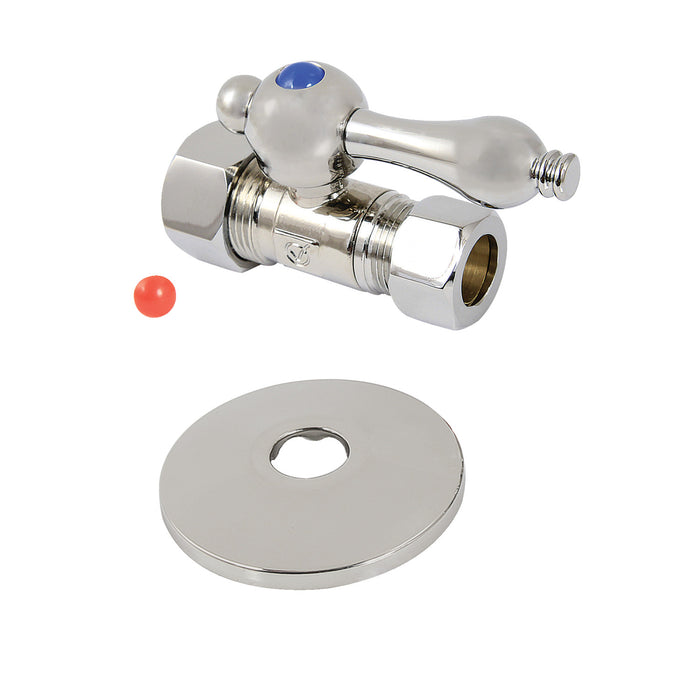 Kingston Heirloom CC44456K 5/8-Inch O.D. Comp x 1/2-Inch O.D. Comp Quarter-Turn Straight Shut-Off Valve with Flange, Polished Nickel
