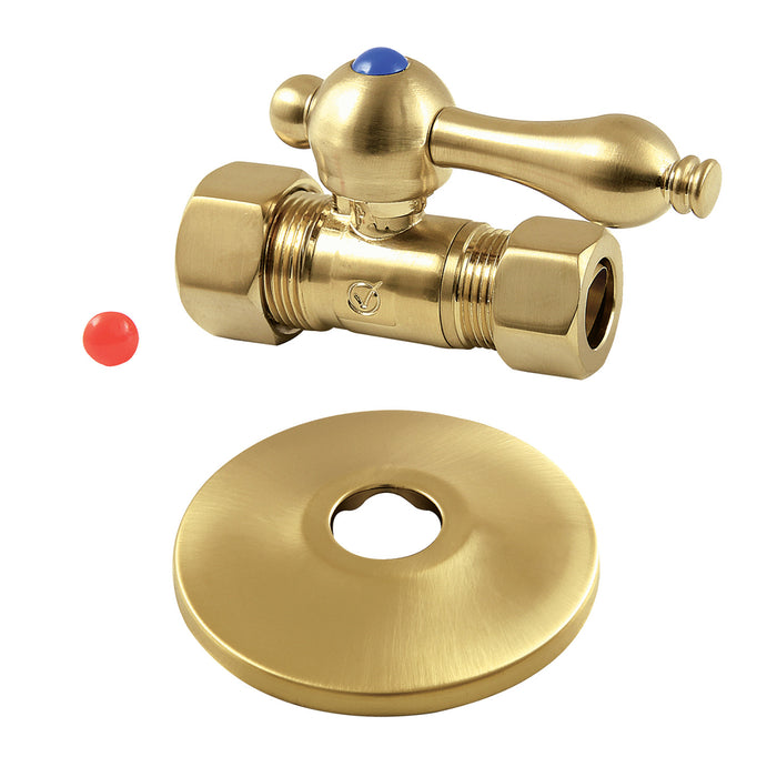 Kingston Heirloom CC44457K 5/8-Inch O.D. Comp x 1/2-Inch O.D. Comp Quarter-Turn Straight Shut-Off Valve with Flange, Brushed Brass