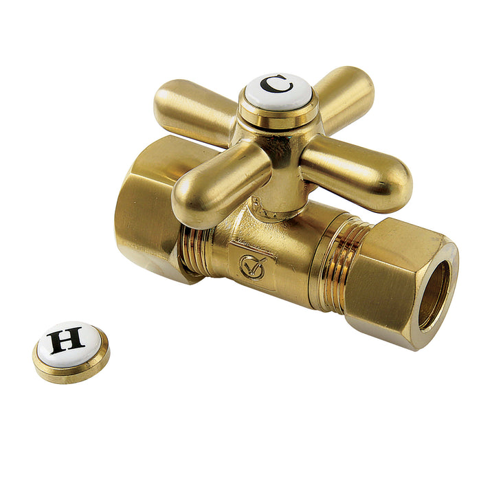 Kingston Heirloom CC44457X - Vintage 5/8-Inch O.D. Comp x 1/2-Inch O.D. Comp Quarter-Turn Straight Shut-Off Valve, Brushed Brass