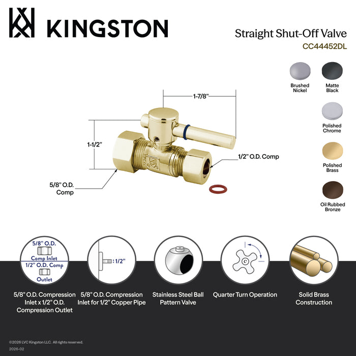 Kingston Sona CC44458DL - Concord 5/8-Inch O.D. Comp x 1/2-Inch O.D. Comp Quarter-Turn Straight Shut-Off Valve, Brushed Nickel