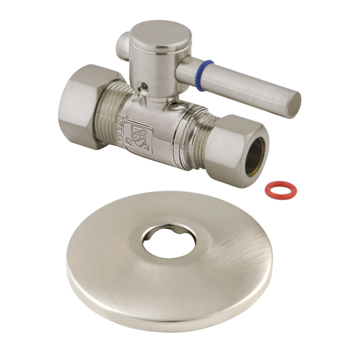 Kingston Sona CC44458DLK 5/8-Inch O.D. Comp x 1/2-Inch O.D. Comp Quarter-Turn Straight Shut-Off Valve with Flange, Brushed Nickel