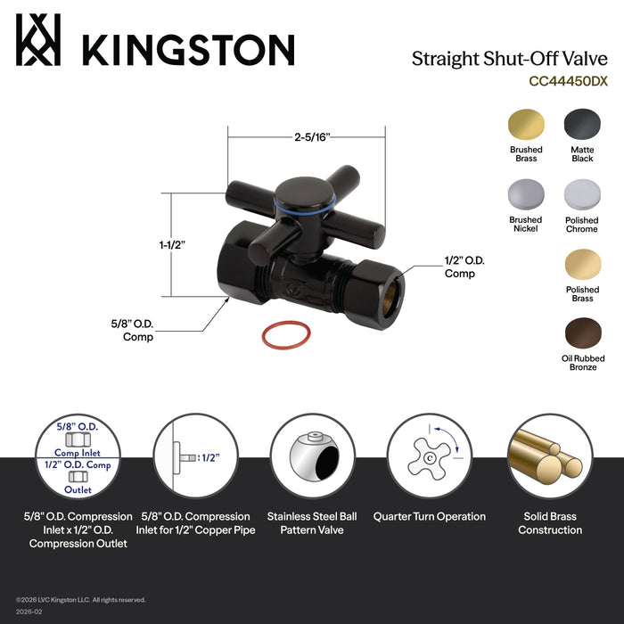 Kingston Sona CC44458DX - Concord 5/8-Inch O.D. Comp x 1/2-Inch O.D. Comp Quarter-Turn Straight Shut-Off Valve, Brushed Nickel