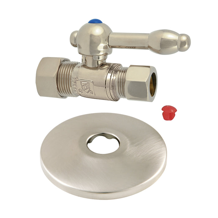 Kingston Tulare CC44458KLK 5/8-Inch O.D. Comp x 1/2-Inch O.D. Comp Quarter-Turn Straight Shut-Off Valve with Flange, Brushed Nickel