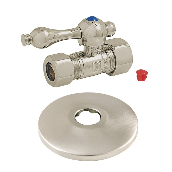 Kingston Heirloom CC44458K 5/8-Inch O.D. Comp x 1/2-Inch O.D. Comp Quarter-Turn Straight Shut-Off Valve with Flange, Brushed Nickel