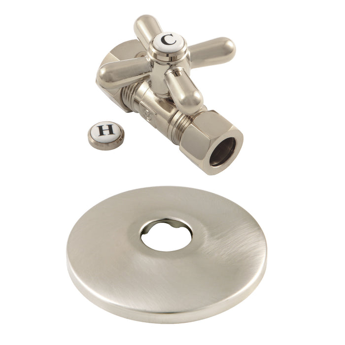 Kingston Heirloom CC44458XK 5/8-Inch O.D. Comp x 1/2-Inch O.D. Comp Quarter-Turn Straight Shut-Off Valve with Flange, Brushed Nickel