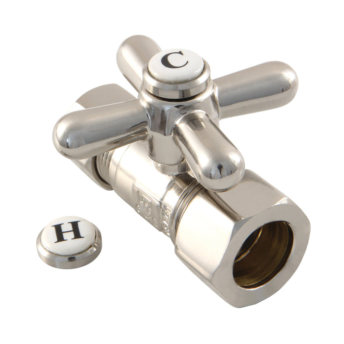 Kingston Heirloom CC44458X - Vintage 5/8-Inch O.D. Comp x 1/2-Inch O.D. Comp Quarter-Turn Straight Shut-Off Valve, Brushed Nickel