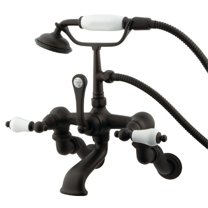 Kingston Heirloom CC459T5 - Vintage Three-Handle 2-Hole Tub Wall Mount Clawfoot Tub Faucet with Hand Shower, Oil Rubbed Bronze