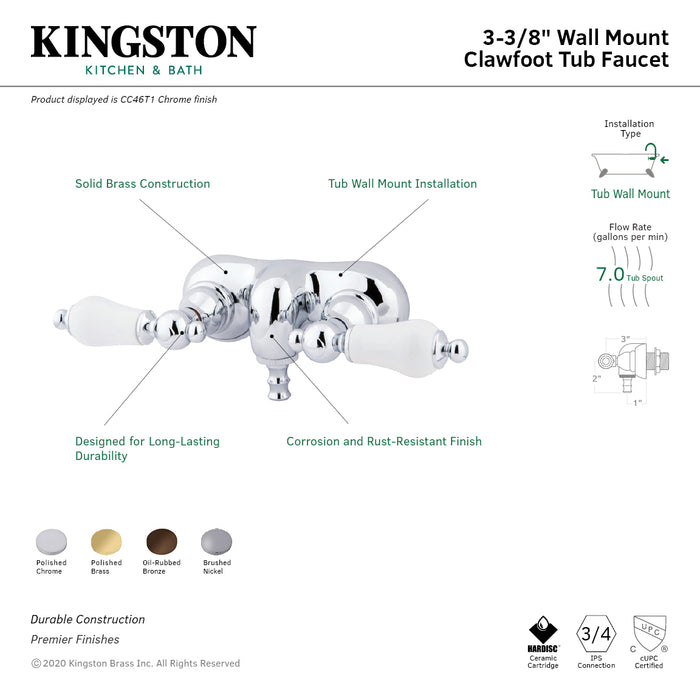 Kingston Heirloom CC45T8 - Vintage Two-Handle 2-Hole Tub Wall Mount Clawfoot Tub Faucet, Brushed Nickel