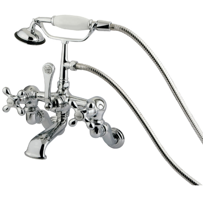 Kingston Heirloom CC464T1 - Vintage Three-Handle 2-Hole Tub Wall Mount Clawfoot Tub Faucet with Hand Shower, Polished Chrome