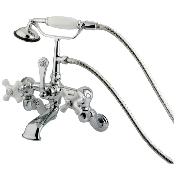 Kingston Heirloom CC466T1 - Vintage Three-Handle 2-Hole Tub Wall Mount Clawfoot Tub Faucet with Hand Shower, Polished Chrome